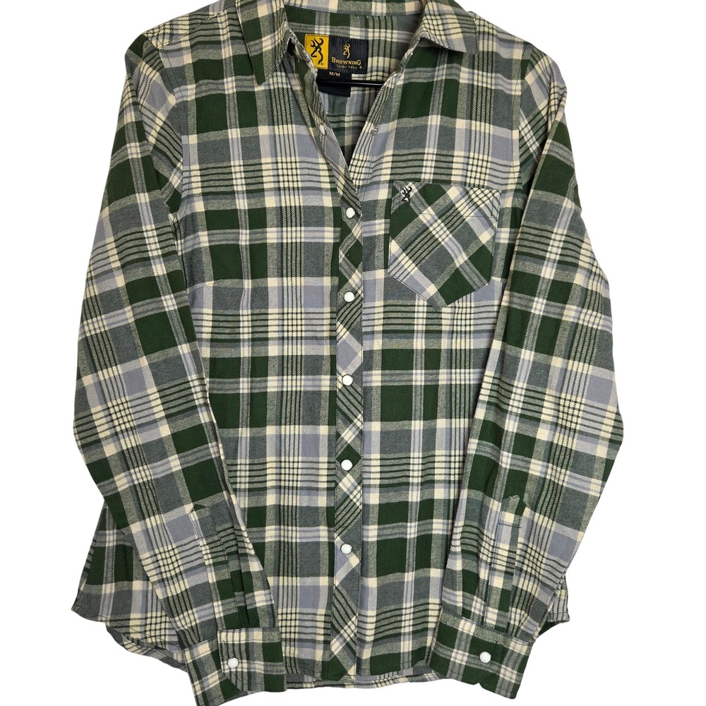 Browning Western Plaid Pearl Snap Shirt Womens M Long Sleeve Hunting Outdoor